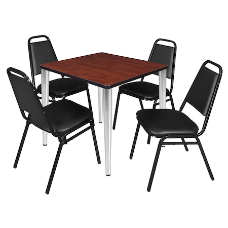 Kahlo Square Table & Chair Sets, 30 W, 30 L, 29 H, Wood, Metal, Vinyl Top, Cherry